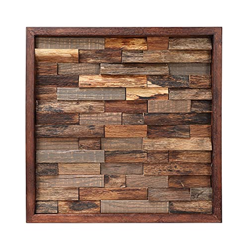 CONSDAN Wood Wall Decor | USA Grown Hardwood, Rustic Wooden Wall Art, Home Decorations for Living Room and Bedroom Aesthetic, Framed and Ready to Hang, Brick, 18' x 18'