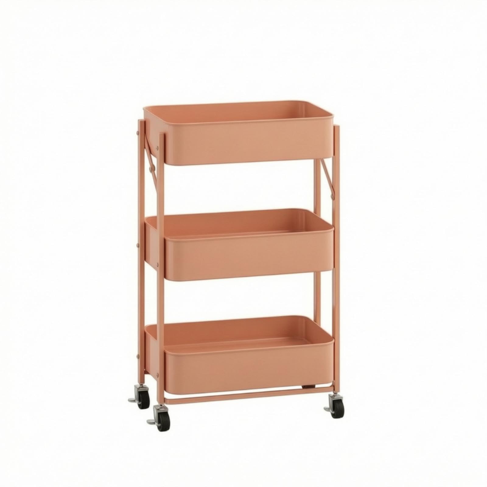 Rolling Cart with Mesh Baskets Space-Saving 3 Tiered Rolling Cart Compact for Students, Kitchen, Dorm Room, Small Apartments Pink 3-Tier Wo Handle-image-3