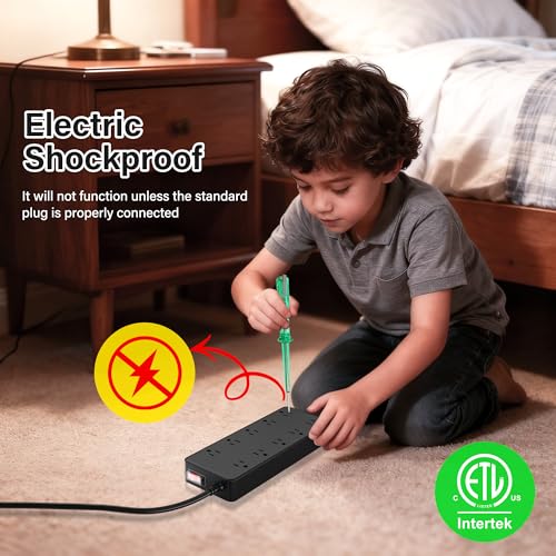 Extensión Adoreen Outdoor Power Strip 10 Ft, Protector contra Sobretensiones IPX6 Impermeable con 10 Tomas de Corriente Amplias, Cable de 10 Ft, Enchufe Plano 45°, Montable en Pared, 125V miniatura 4