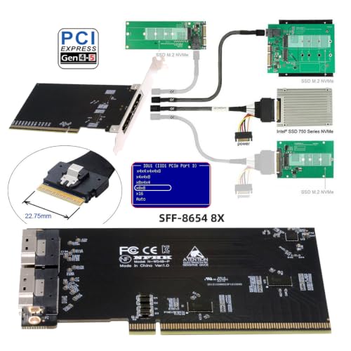 Image of CY External Slimline Dual SFF-8654 8X 74Pin to PCIE 16X Express 5.0 PCIE4.0 Raid VROC Hyper Adapter with Linear Redriver Over Long Cable Lengths