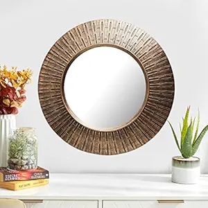 Home Centre Corsica Reflection Brown Textured Round Shield Wall Mirror - 50.8cm