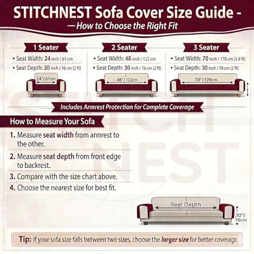 Image of STITCHNEST Premium Woven Sofa Cover 1 Seater | Modern Geometric Sofa Protector | Soft Fabric Sofa Sheet | Durable Living Room Furniture Cover