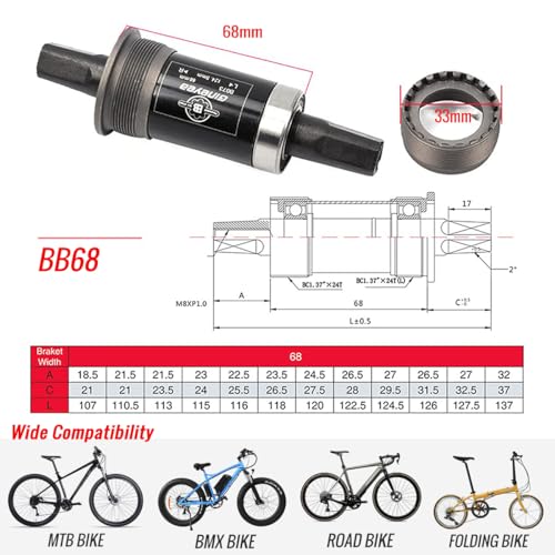 catazer Bike Square Taper Bottom Bracket BSA 68mm Steel Crank Spindle 116mm by catazer - Image 6