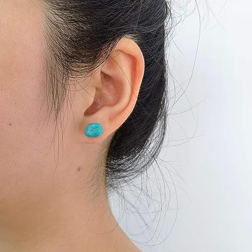 Turquoise Stud Earrings for Women, Tibetan Tiny Blue Raw Gemstone Earrings with Stainless Steel Stud, Boho Western Turquoise Jewelry Hypoallergenic Earrings for Women Sensitive Ears4