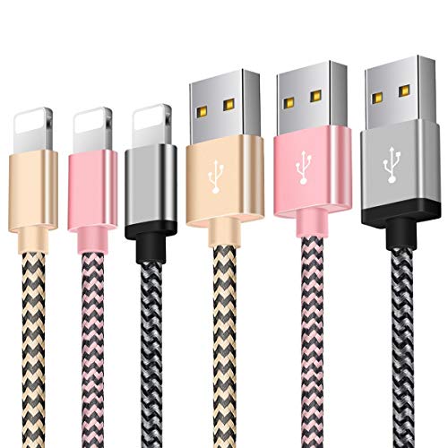 OTISA Cable Phone Cargador [3Pack 1.5M] USB Adaptador Compatible con Phone XS/XR/X/8 Plus/8/7/6S/6+/6, Pad y más (Plateado Dorado Rosa)