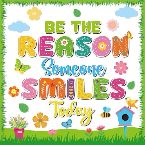 Image of Spring Bulletin Board Decoration Set Spring Classroom Decoration Be The Reason Someone Smile Today Bulletin Board Flower Butterfly Cutouts for Home School Chalkboard Door Wall Decor