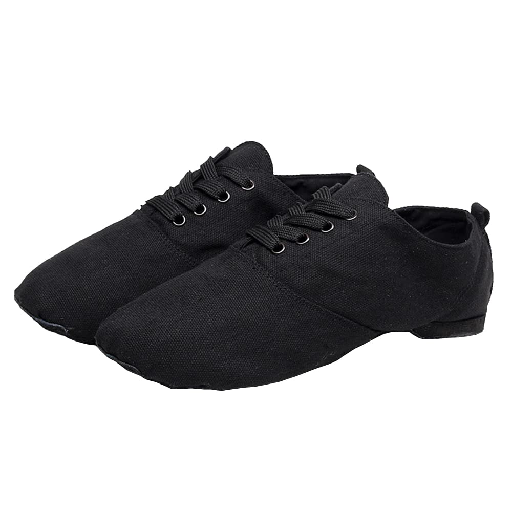 inuponJazz Shoes Women's Black Men's Jazz Shoes Canvas with Leather Sole Professional Jazz Depth Dance Shoes