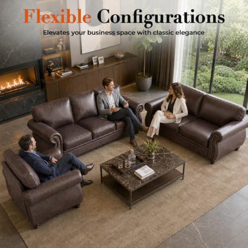 Image of Couchus 88 inchW Living Room Furniture Sets, 3-Seater&2 Loveseat, Brown