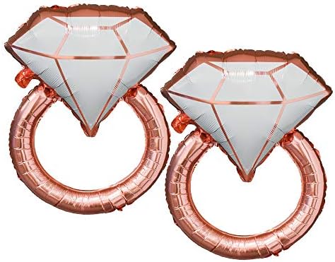 Tellpet Giant Diamond Ring Balloons, Bachelorette Engagement Wedding Party Decor, 2 pcs, Rose Gold