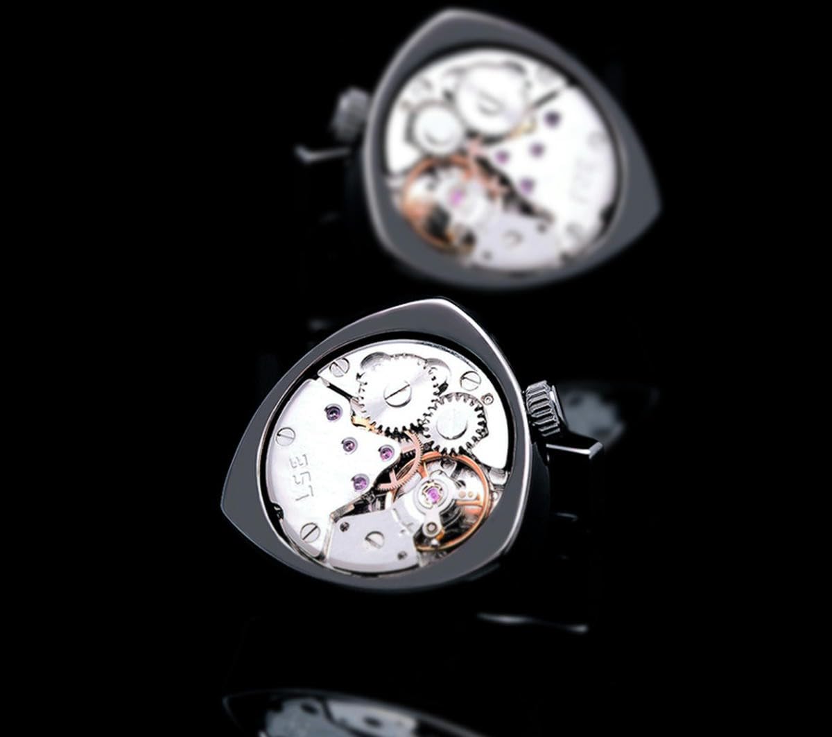 joyería Camisas Gemelos para Hombre Marca Negro Reloj Movimiento eslabones de puños mecánicos Botones Masculino Invitados