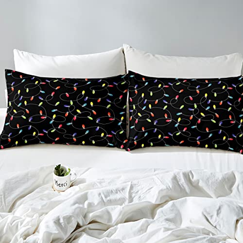Erosebridal Christmas Lamp Bed Sheets Twin Size Festival Rope Sheet Set Cartoon Hand Drawn Colorful Fantasy Fitted Sheet For Kids Boys Girls Teen Christmas Night Bedding Set Holiday Modern Room Decor #TOP4