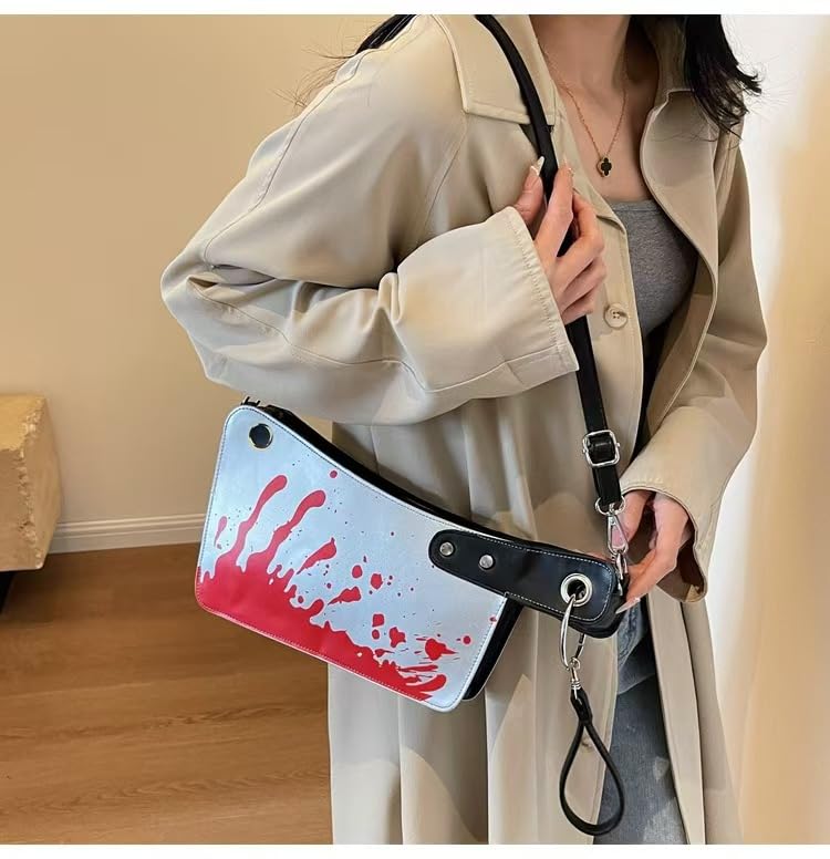 Halloween Bloody Knife Print Clutch Purse for Women Spooky Crossbody Bag Handbag Halloween Party Cosplay Accessory (Silvery)3