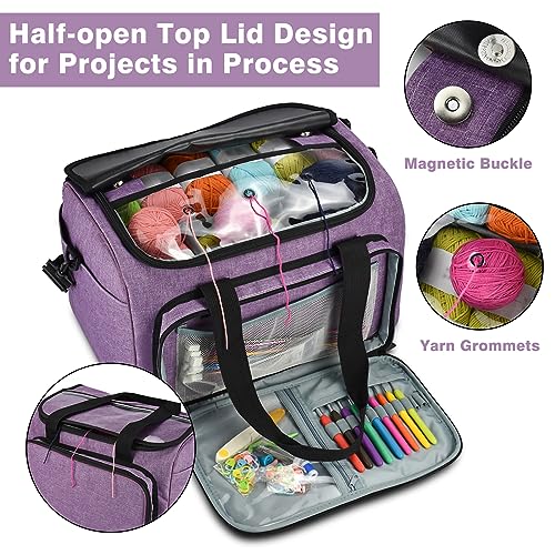 Witstep KNITTING BAG01 Yarn Storage Bags For Crocheting, Witstep Large Crochet Travel Storage Bag Organizer With Inner Dividers, Portable Knitting Project Tote Bag thumb #1
