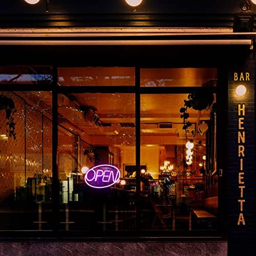 iKefe 42cm x 25cm LED Neon Light Up Open Sign with Remote Timer Adjustable Brightness, USB Powered Open Closed Door Signage, Large Outdoor Neon LED Lighted Signs for Business, Shop, Bar (Purple)