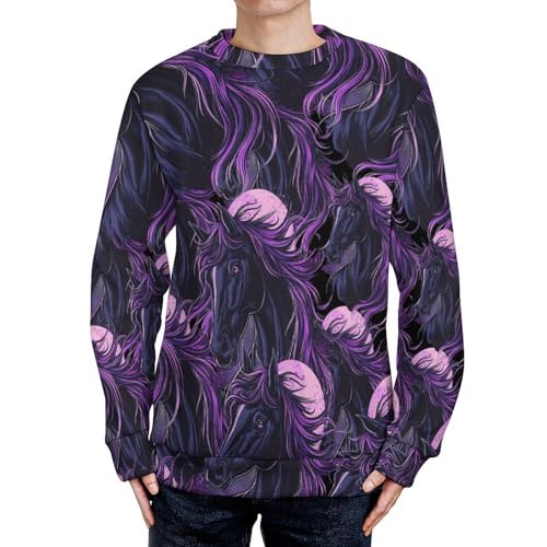 Horse Purple Moonlight Men's Crew Neck Sweater Knit Pullover Women Casual Long Sleeve Crewneck Loose Fit Top