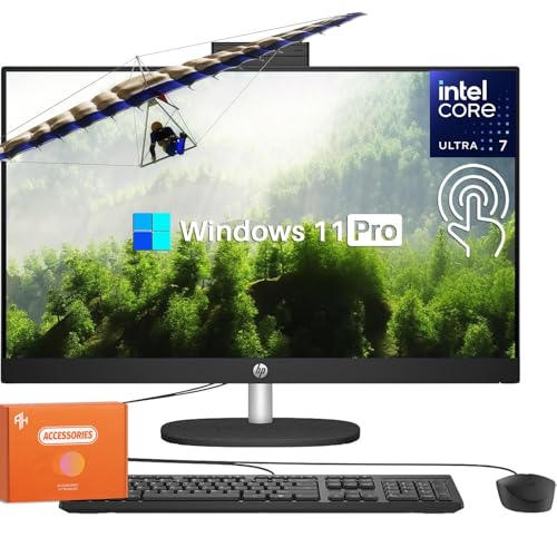 Image of HP All in One 27 Inch Touchscreen Desktop Computer, FHD IPS Anti-Glare Screen, Intel 12-core Ultra 7 155U, Intel IrisX GPU, 64 GB DDR5, 2 TB SSD, Wi-Fi 6, USB Drive, Windows 11 Pro, w /Accessories