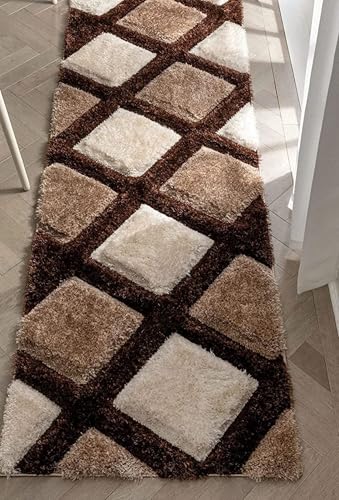 Image of F R Creation Hand Woven Shaggy Carpet Plus Rug for Living Room, Bedroom and Polyester Anti Slip Fluffy Fur Rug Shaggy Carpet & Modern Runner, Lobby Carpet (Size 2X6 Feet) Sky Blue