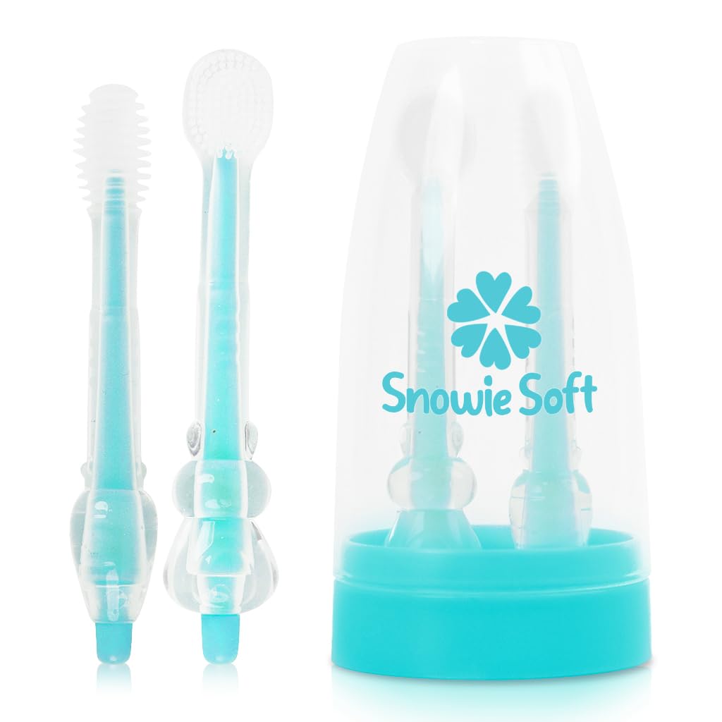 SNOWIE SOFT Manual Baby Oral Cleaning Brush 2Pcs Baby Toothbrush Tongue Brush Bpa Free Soft Silicone Bristle Oral Care Toothbrush For Baby 6 Month To 24 Months, Blue-picture-10