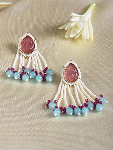 Stones & Beaded Chain Fringe Drop Earring For Women