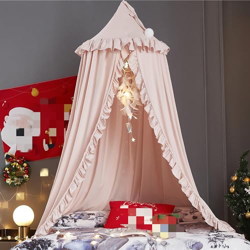 HUOQOU Baldaquin de lit pour Filles Princesse Dôme Rond Enfants Moustiquaire rêveuse Linge de lit Chambre de Filles Château Tente de Jeu Maison Suspendue...