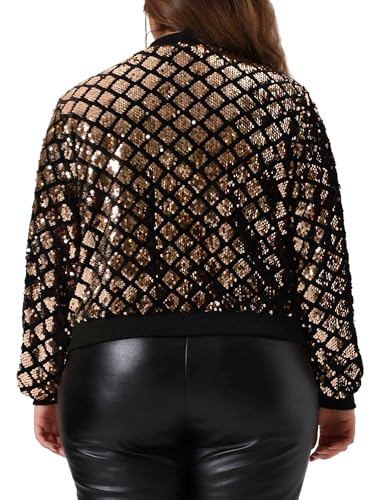 Agnes Orinda Plus Size Sequin Bomber Jacket for Women Zipper Long Sleeve Party Sparkle Metallic Jackets4