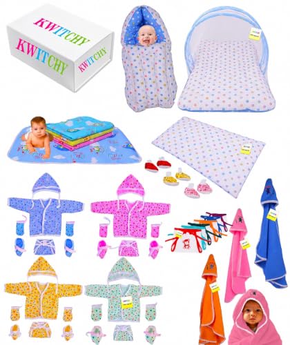 Image of Kwitchy 54 in 1 Baby Essentials Gift Combo (Multicolour, 0-6 Months)