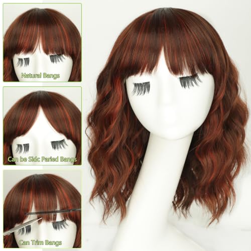 Image of AISI HAIR Wig with Bangs for Women Synthetic Heat Resistant Wigs (copper highlight dark auburn)