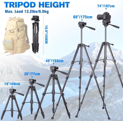 Image of 55-Inch Aluminum Tripod with Mobile Holder, Lightweight & Portable Tripod Kit, 360 Head, Stable Design, Supports Up to 5 kg (Black)