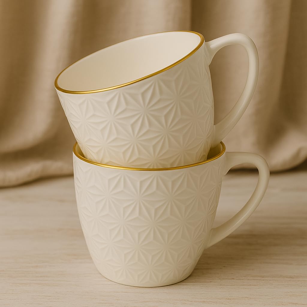 Vemlons Ceramic Bone China Tea Cup Set of 2/200 ml/Ceramic Tea Cup Pure White with Golden line with 22K Gold line Special for Drink Tea/Coffee/Latte/Tea Cup/Coffee Mug