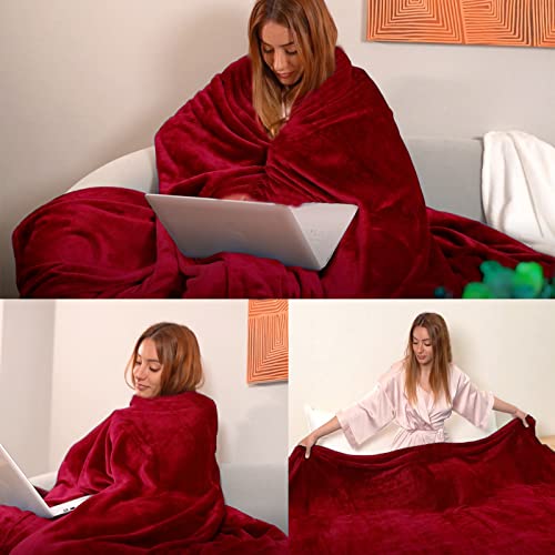 Image of JIAHANNHA Flannel Fleece Blanket Queen Size Red 90 by 90 Inches Blankets for Couch Sofa Bed 280GSM,Super Soft Plush Cozy and Luxury Warm Bed Blanket for All Season