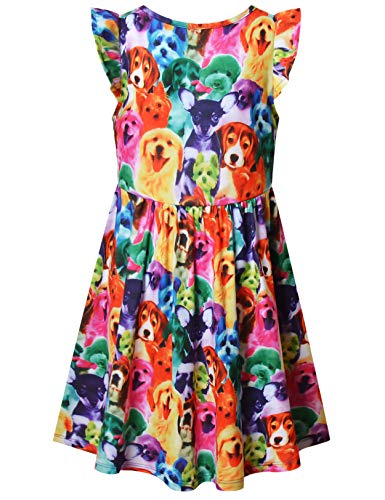 Girls Unicorn Dresses Summer Flutter Sleeve Rainbow Party Clothes for Kids2
