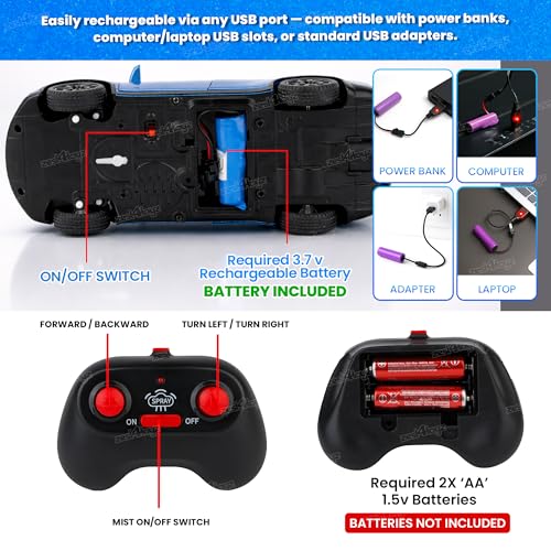 Image of Zest 4 Toyz Remote Control Car Toy for Kids Adults | Collectible 1:22 Realistic Interiors Die Cast Metal Car | Mist Spray Action High Speed 35+ft Range 2.4GHz Remote Rechargeable RC Car Birthday Gift