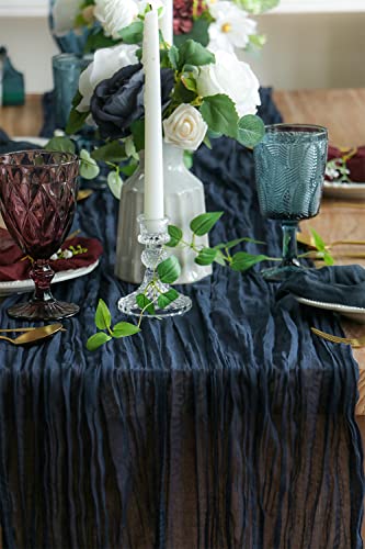 Uwilowe 13Ft Navy Blue Table Runner, Boho Gauze Cheese Cloth Table Runner Rustic Sheer Runner 160Inch Long For Wedding Bridal Baby Shower Birthday Party Cake Table Decorations #TOP1