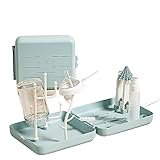 Yellowant シリコンボトルブラシ 携帯用 哺乳瓶クリーナー 7点セット 洗浄ブラシ ストロー用ブラシ 収納ケース付き ベビー用品 旅行用 乾燥スタンド付き 日本安全基準対応 (ブルーポータブル8点セット【小さな四角い箱】) [並行輸入品]