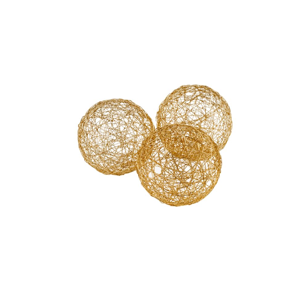 3377 Guita Gold Wire Spheres Set of 3, Decorative Balls, Orb Ball, Shelf Decor, Table Decor, Dough Bowl Filler Decor, Home, Office, Kitchen, Living Room, Room Decor Aesthetic, 3" D