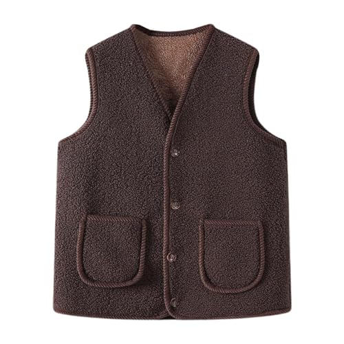 Gilet chaud en laine d'agneau pour homme 2026 - Cardigan épais sans manches pour l'automne et l'hiver, marron, XXL