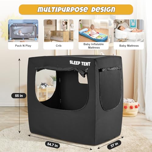 Image of BORNA Pack N Play Blackout Cover for Littles, Baby Sleep Pod, Full Size Crib Blackout Cover Blocks 90%+ Light, Breathable Baby Sleep Tent, Lightweight and Portable Crib Night Cover for Travel