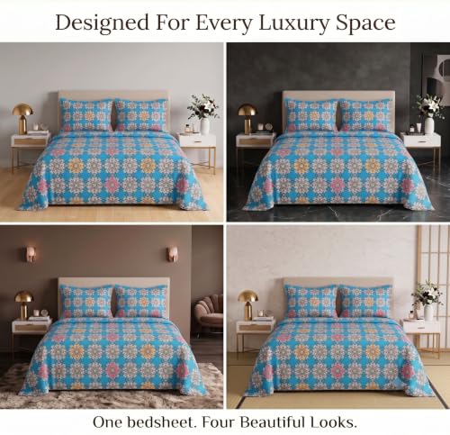Image of VAS COLLECTIONS 240 TC Cotton Double Bedsheet with 2 Pillow Covers, Ultra Soft & Breathable Bed Sheet Set, Skin Friendly, Fade Resistant, Easy Care Bedding, 90 x 100 Inches - Powder Blue