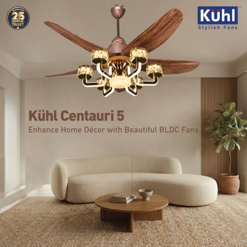 Image of KUHL Centauri 5 1320mm BEE 5-Star BLDC Ceiling Fan with Chandelier&Remote | 38W Power Saving (Upto 65%)| High Airflow&Low Noise| Smart IoT| Reverse Mode| Free Installation| 5Year Motor Warranty (Teak)