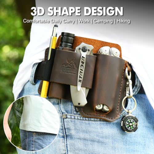 FLYHOMES Heavy Duty Genuine Leather Tool Holster, Handmade EDC Belt Pouch with Belt Loop, Fits Multitools, Flashlights, Knives & Pens, Waist Holder for Mechanics, Camping & Daily Carry (Dark Brown) by FI FLYHOMES - Image 5