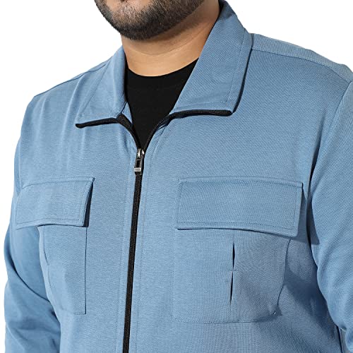 Image of Instafab Plus Men's Solid Blue Co-Ords Set For Casual Wear Regular Fit Cotton Blend Fabric Stretchable Clothing Set Crafted With Comfort Fit & High Performance For Everyday Wear