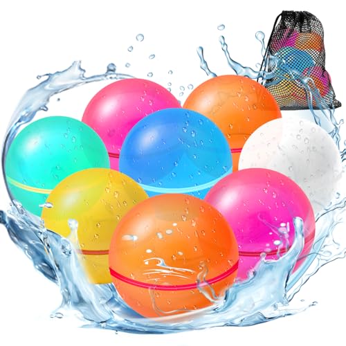 Reusable Water Balloons – Refillable Water Balls for Kids & Adults, Self-Sealing Splash Balls for Pool, Beach & Outdoor Summer Party Games (8)