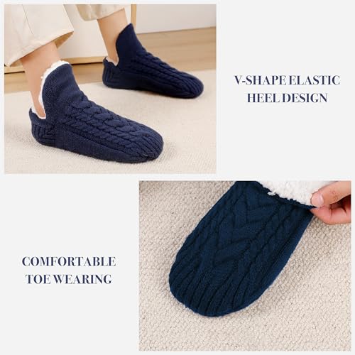 Image of Women Knitted Slipper Socks Winter Sherpa Plush Sock Slipper Non-Slip Fleece Fuzzy Indoor Socks With Grippers