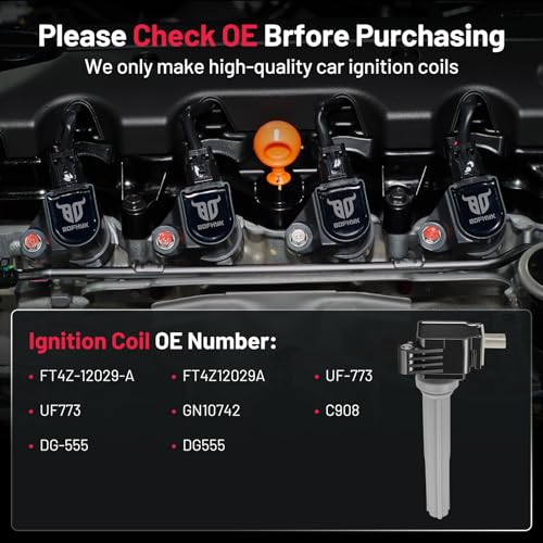 Image of BDFHYK Ignition Coil Pack UF773 Compatible with Ford F150 15-17 Edge 15-19 Fusion 17-19 Lincoln MKZ 17-20 MKX 16-18 Continental 17-20 Nautilus 2019 V6 2.7L Ford Oem Coil Pack Coil for DG555 Set of 6
