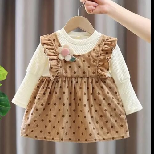 Image of Bold N Elegant Baby Girls Cute Polka Dot Corduroy Long Sleeve Pinafore Dress for Infant Toddler Baby Girls