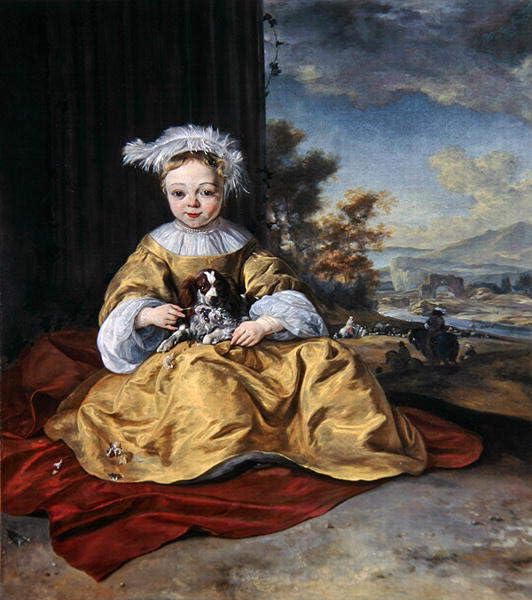 Impression sur toile de maître Weenix tableau enfant robe jaune décoration salon élégante
