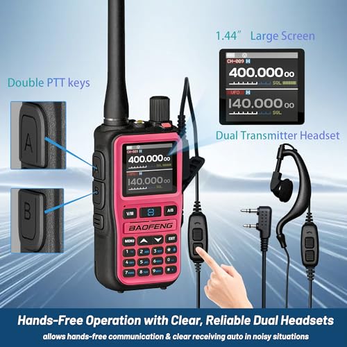 Image of UV-5R Mini Ham Radio Handheld: Dual Band UHF VHF Two Way Radio Dual PTT for Outdoor - Rechargeable USB-C Walkie Talkies Longe Range for Emergency Backup Pink 2 Packs