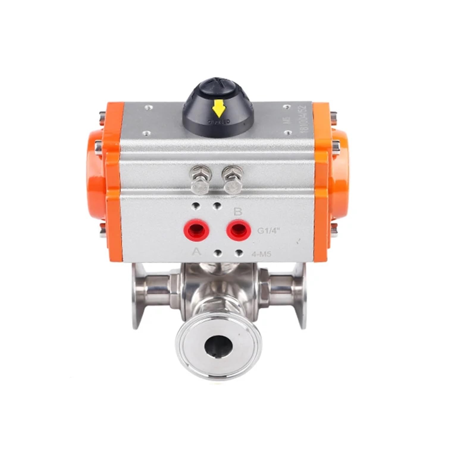 19mm 3 Way Stainless Steel Sanitary Tri Clamp Ferrule Type Pneumatic Ball Valve With Double Acting Cylinder 1Pcs(Color:T Type)