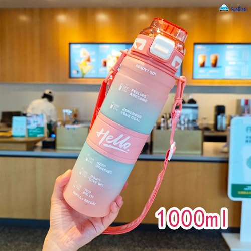 Image of FunBlast Polypropylene 1 Litre Water Bottle - Sports Water Bottles With Time Marker, Gym Outdoor Sipper Bottle With Handle & Adjustable Strap, Leak Proof BPA Free Fitness Water Bottle (Multicolor-B)