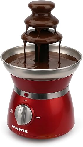 OVENTE Máquina de fuente de fondue de chocolate de 3 niveles, mini calentador eléctrico de acero inoxidable para fiestas, queso derretido, licores,
